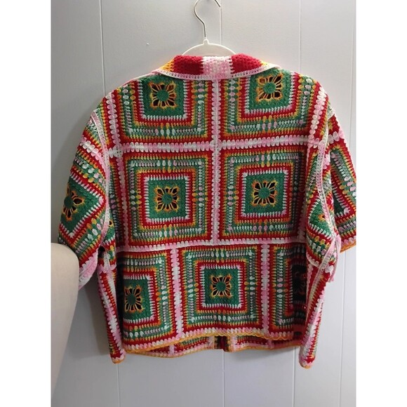 Fashion Nova Short Sleeve Crochet Cardigan Women Rainbow Colorful Size XL - Picture 3 of 3